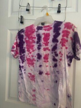 Tie dyeTee Shirt  size 14-16 white purple and pink -handmade-never worn